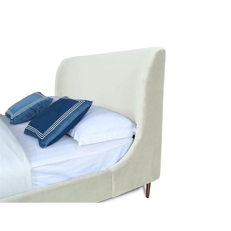 Manhattan Comfort Heather Velvet Full Size Bed Frame in Cream/Gold