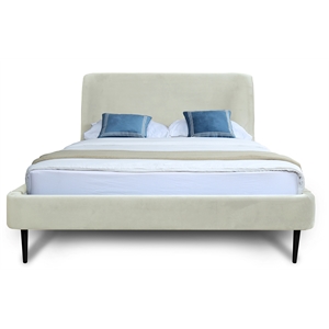 heather full size modern glam velvet upholstered bed frame in cream