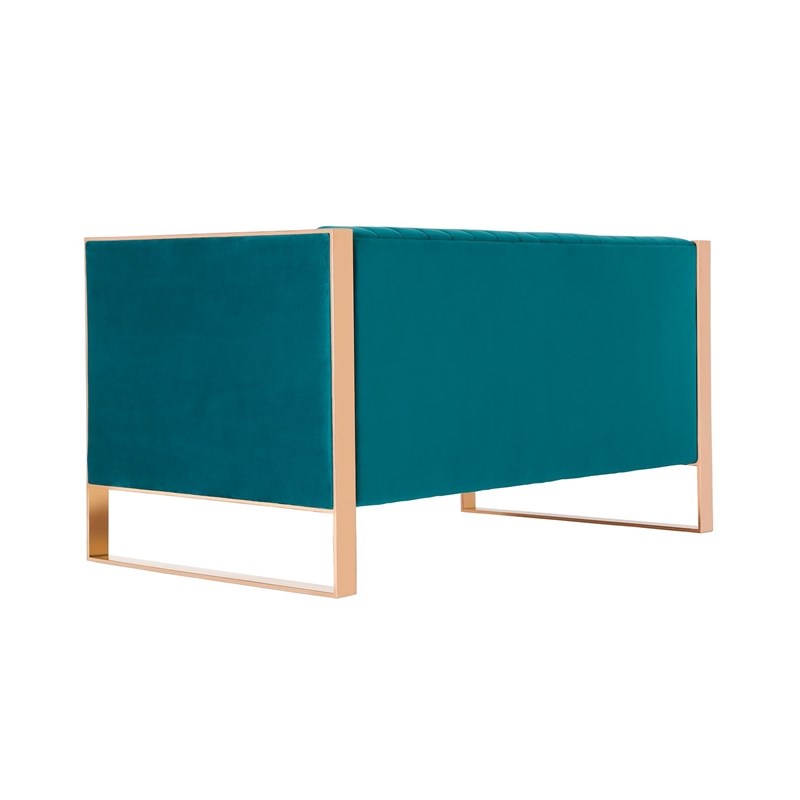 Manhattan Comfort Trillium Velvet Upholstery Loveseat in Aqua Blue