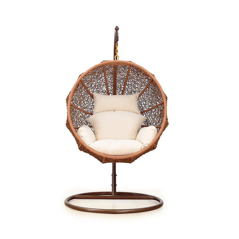 Manhattan Comfort Zolo Rattan & Fabric Hanging Lounge Egg Patio in Brown/Cream