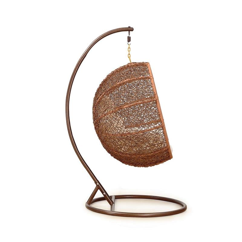 Manhattan Comfort Zolo Rattan & Fabric Hanging Lounge Egg Patio in Brown/Cream