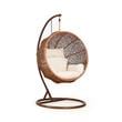 Manhattan Comfort Zolo Rattan & Fabric Hanging Lounge Egg Patio in Brown/Cream