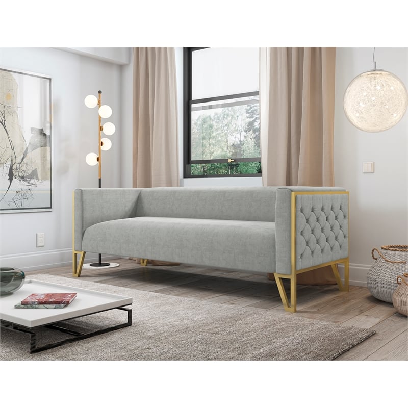 Manhattan Comfort Vector 3-Seat Velvet Upholstered Sofa in Gray