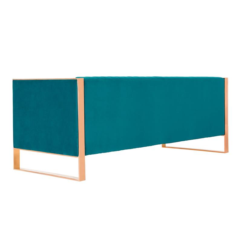 Manhattan Comfort Vector 3-Seat Velvet Upholstered Sofa in Aqua Blue