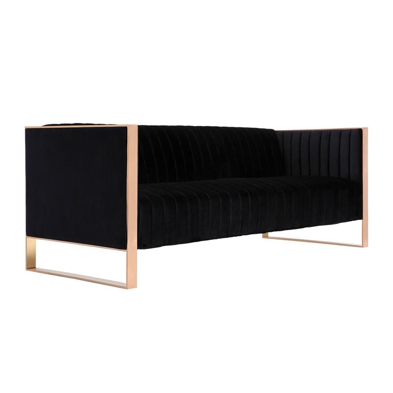 Manhattan Comfort Vector 3-Seat Velvet Upholstered Sofa in Black