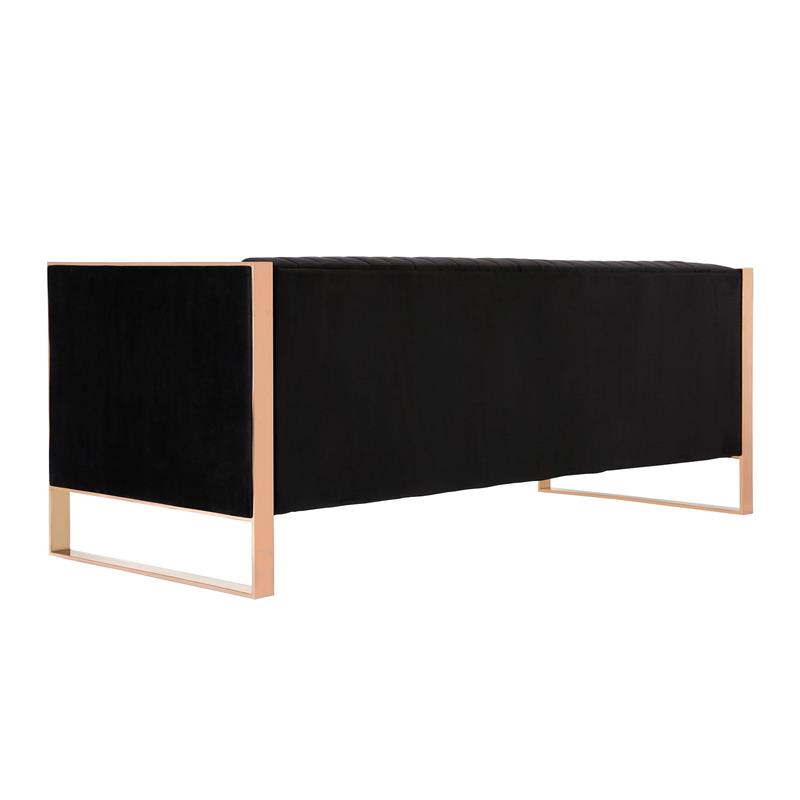 Manhattan Comfort Vector 3-Seat Velvet Upholstered Sofa in Black