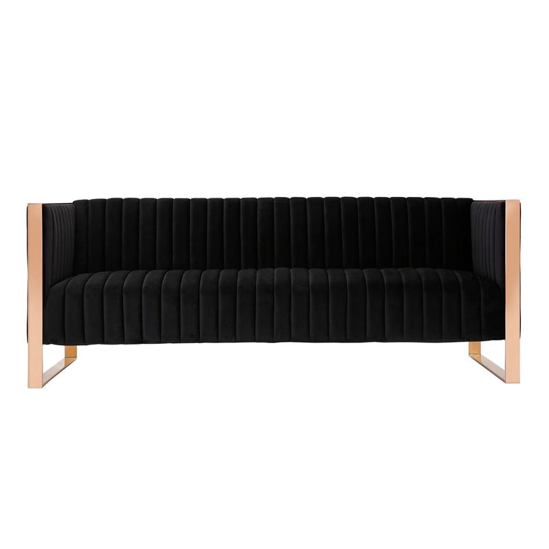 Manhattan Comfort Vector 3-Seat Velvet Upholstered Sofa in Black