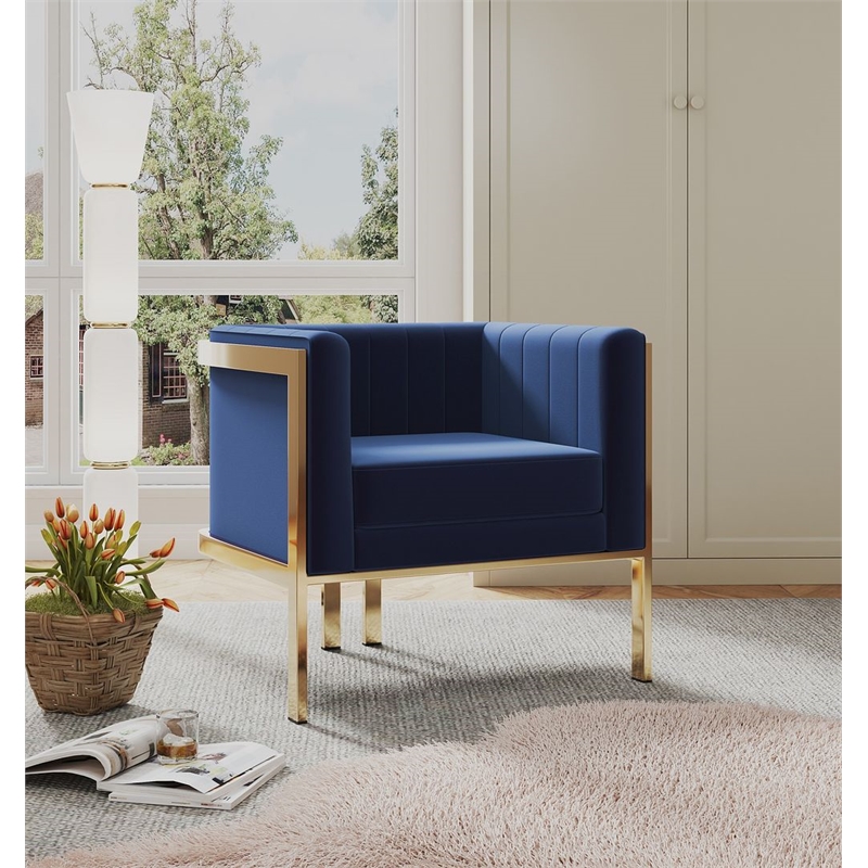 Manhattan Comfort Paramount Velvet Accent Armchair in Blue (Set of 2)