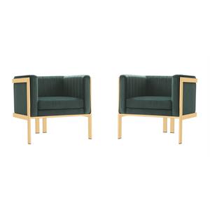 Manhattan Comfort Paramount Velvet Accent Armchair in Green (Set of 2)
