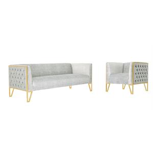 vector 2piece grey gold chic glam modern velvet upholstered sofa  armchair set