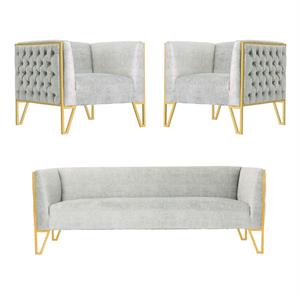 vector 3piece grey  gold chic glam modern velvet upholstered sofa armchair