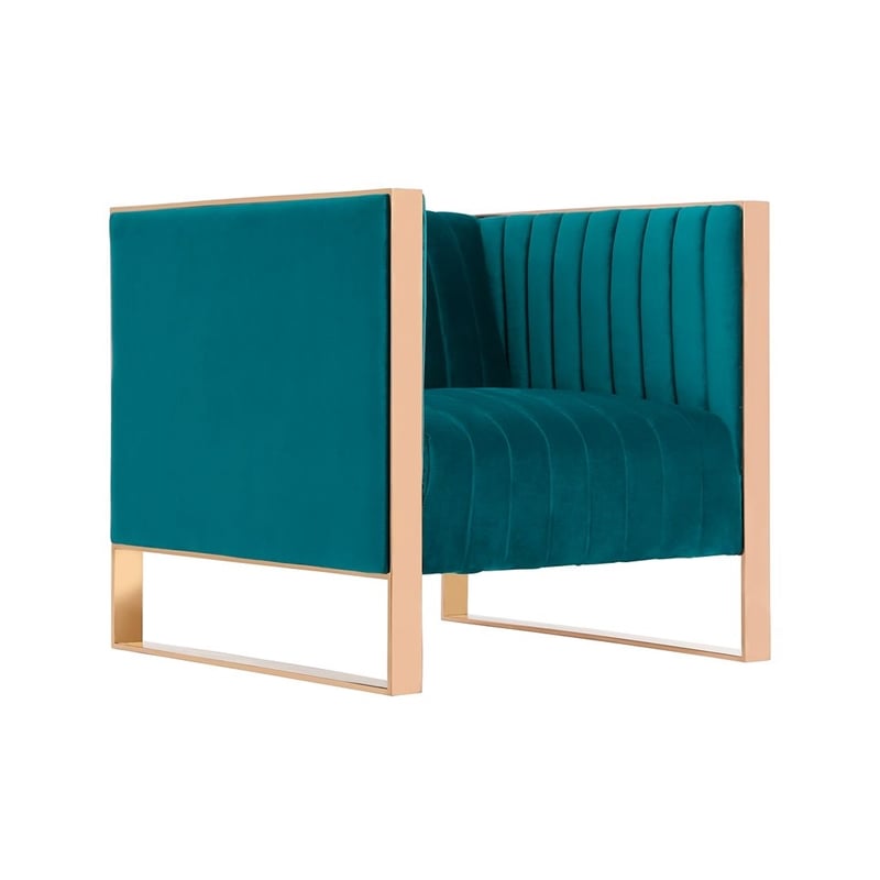 Manhattan Comfort Trillium 2-Piece Velvet Sofa & Armchair Set in Teal Blue