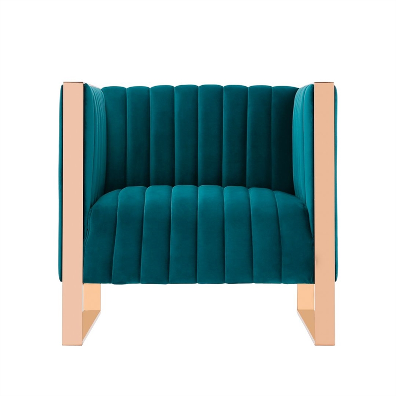 Manhattan Comfort Trillium 2-Piece Velvet Sofa & Armchair Set in Teal Blue