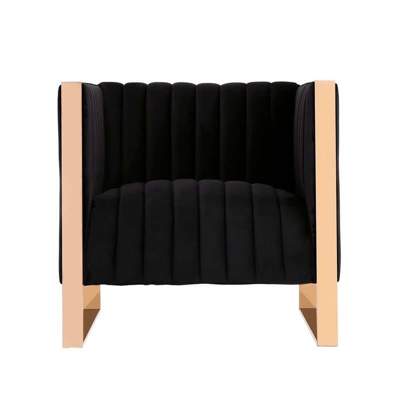 Manhattan Comfort Trillium 2-Piece Velvet Sofa & Armchair Set in Black