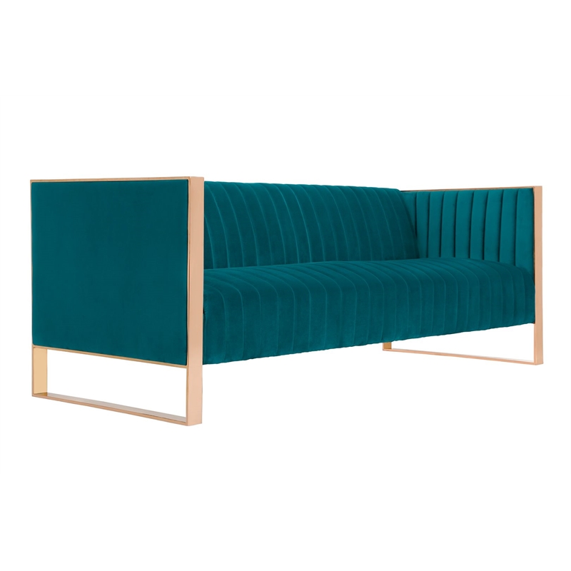 Manhattan Comfort Trillium 3-Piece Velvet Sofa & Armchair Set in Teal Blue