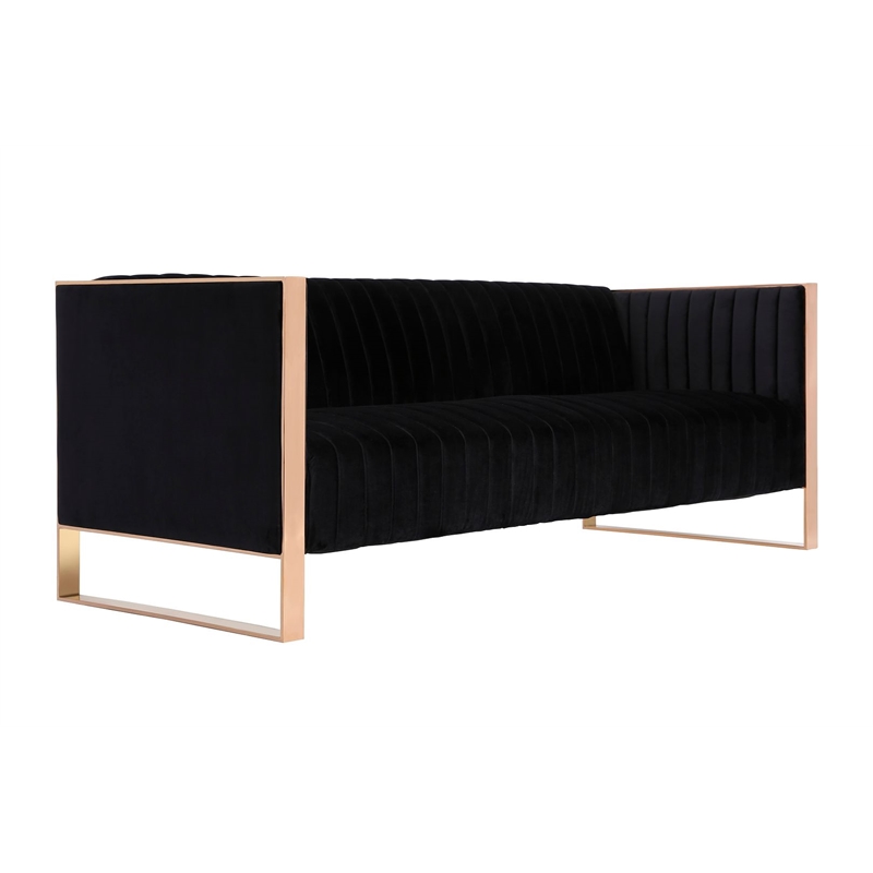 Manhattan Comfort Trillium 3-Piece Velvet Sofa & Armchair Set in Black