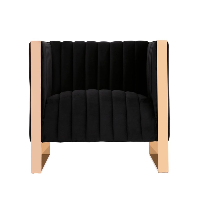 Manhattan Comfort Trillium 3-Piece Velvet Sofa & Armchair Set in Black