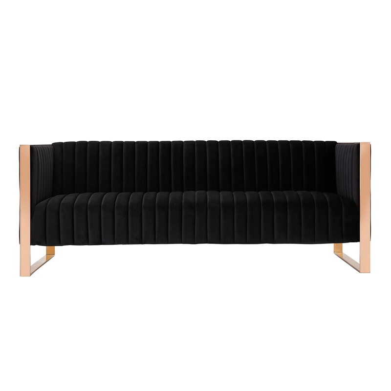 Manhattan Comfort Trillium 3-Piece Velvet Sofa & Armchair Set in Black
