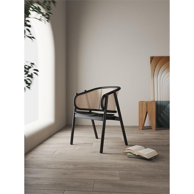 Manhattan Comfort Versailles Wood Accent Armchair in Black & Natural