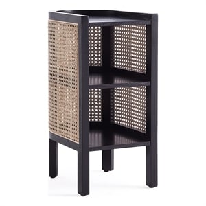Manhattan Comfort Versailles 2-Shelf Wood Rattan End Table in Black