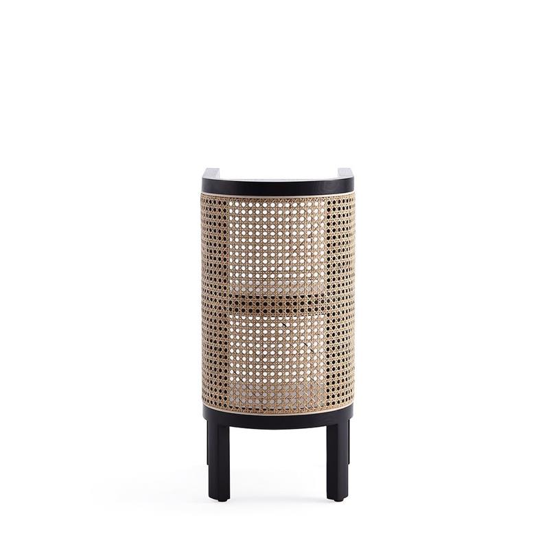 Manhattan Comfort Versailles 2-Shelf Wood Rattan End Table in Black