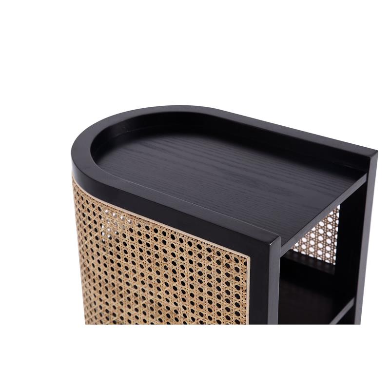 Manhattan Comfort Versailles 2-Shelf Wood Rattan End Table in Black