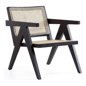 Manhattan Comfort Hamlet Solid Ash Wood Accent Chair in Black & Natural