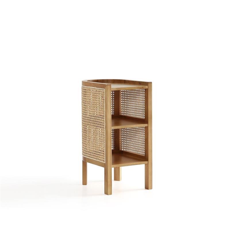 Manhattan Comfort Versailles 2-Shelf Wood Rattan End Table in Natural