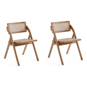 Manhattan Comfort Lambinet 18.3&quot Wood Folding Dining Chair in Natural (Set of 2)