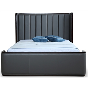 kingdom graphite gray faux leather upholstered sleek modern queen size bed frame