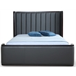 Manhattan Comfort Kingdom Faux Leather Queen Size Bed Frame in Gray
