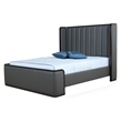 Manhattan Comfort Kingdom Faux Leather Queen Size Bed Frame in Gray