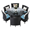 Manhattan Comfort Nightingdale 7PC Rattan&Fabric Outdoor Dining Set in Sky/Brown
