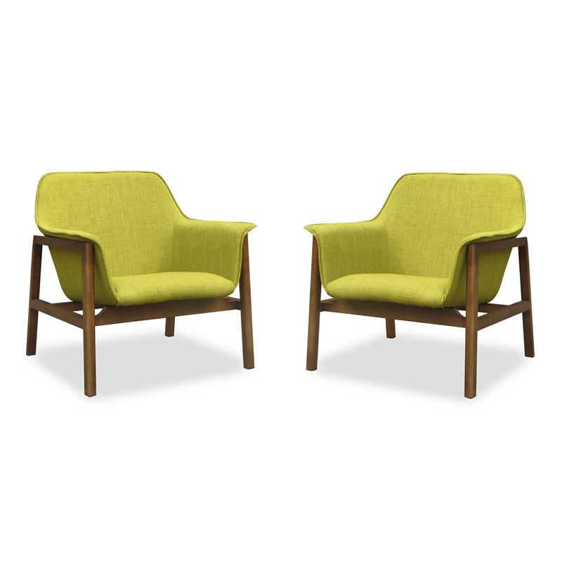 Manhattan Comfort Miller Fabric Accent Chair in Green/Walnut (Set of 2)