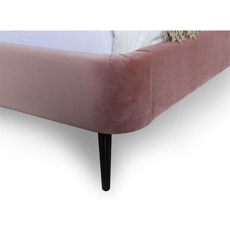 Manhattan Comfort Heather Velvet Full Size Bed Frame in Blush Pink/Black