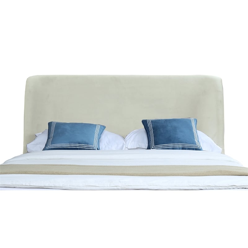 Manhattan Comfort Heather Velvet Full Size Bed Frame in Cream/Black