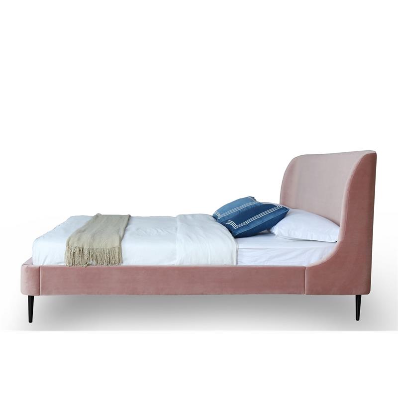 Manhattan Comfort Heather Velvet Queen Bed Frame in Blush Pink/Black