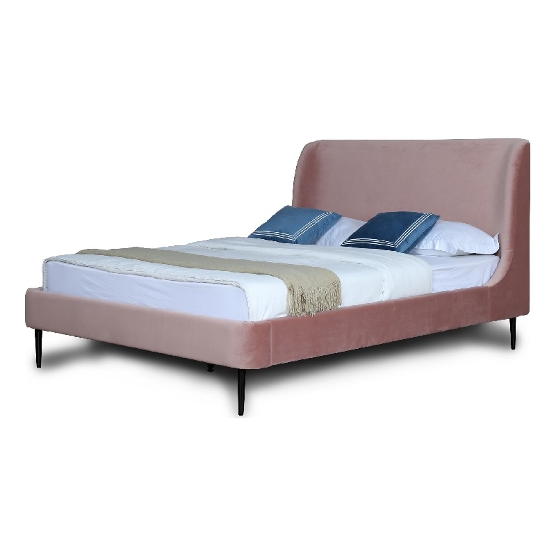 Manhattan Comfort Heather Velvet Queen Bed Frame in Blush Pink/Black