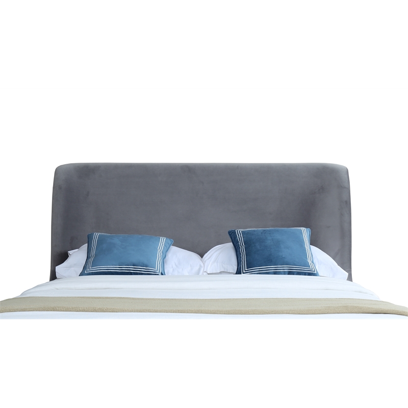 Manhattan Comfort Heather Velvet Queen Bed Frame in Gray/Black