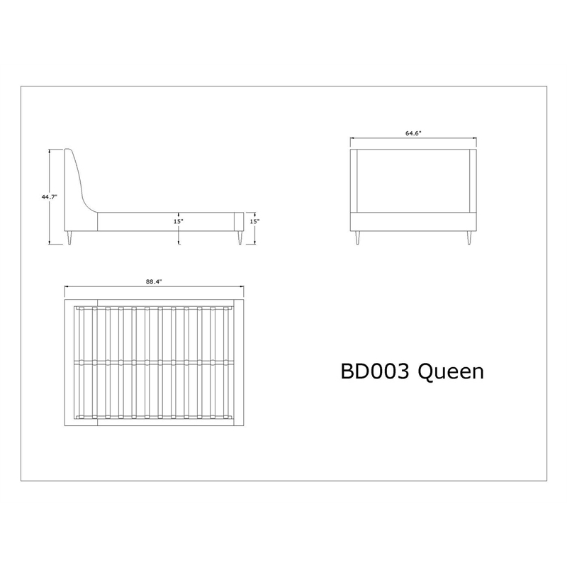 Manhattan Comfort Heather Velvet Queen Bed Frame in Gray/Black