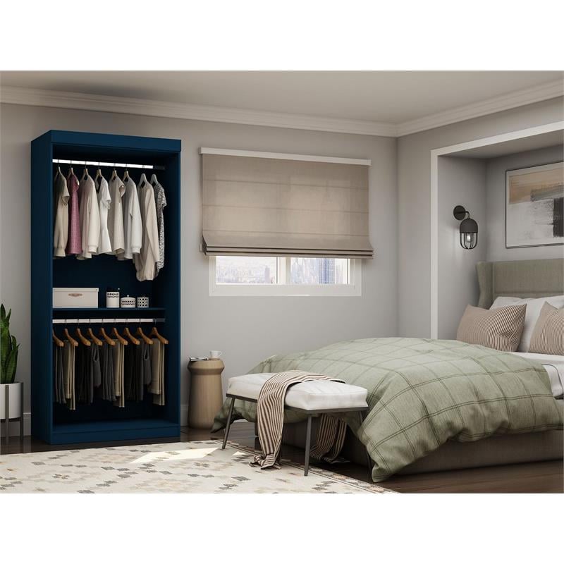 Manhattan Comfort Mulberry Double Hanging Wood Wardrobe Closet in Midnight Blue