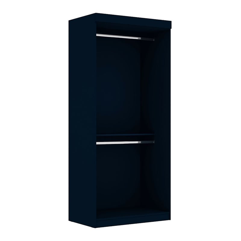 Manhattan Comfort Mulberry Double Hanging Wood Wardrobe Closet in Midnight Blue