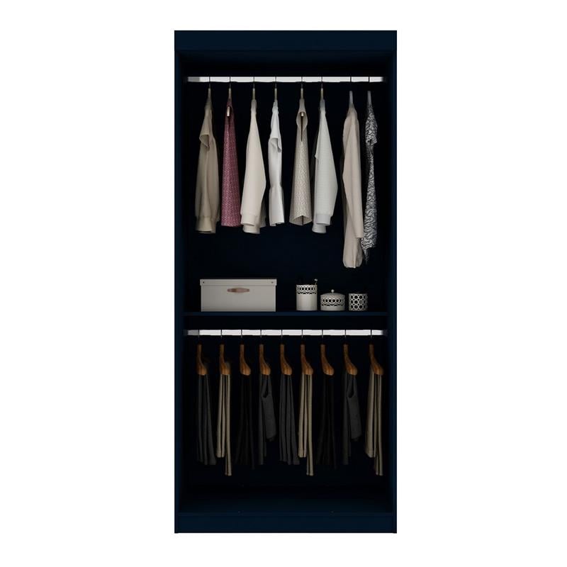 Manhattan Comfort Mulberry Double Hanging Wood Wardrobe Closet in Midnight Blue