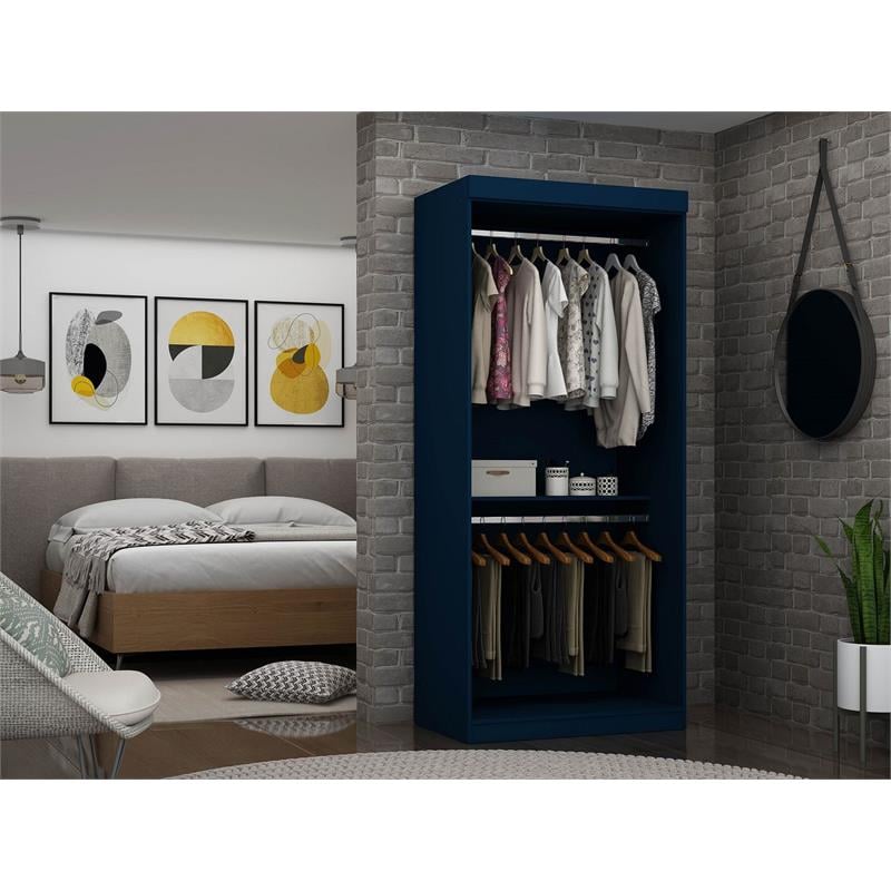 Manhattan Comfort Mulberry Double Hanging Wood Wardrobe Closet in Midnight Blue
