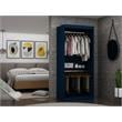 Manhattan Comfort Mulberry Double Hanging Wood Wardrobe Closet in Midnight Blue