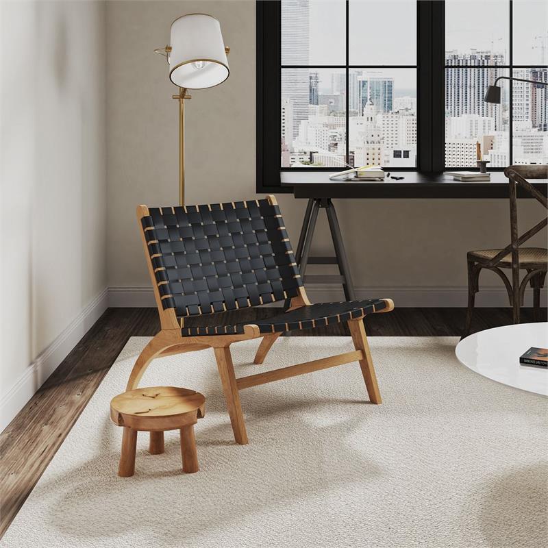 Manhattan Comfort Maintenon Wood Leatherette Accent Chair in Natural & Black