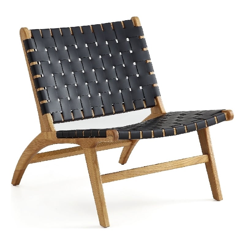 Manhattan Comfort Maintenon Wood Leatherette Accent Chair in Natural & Black