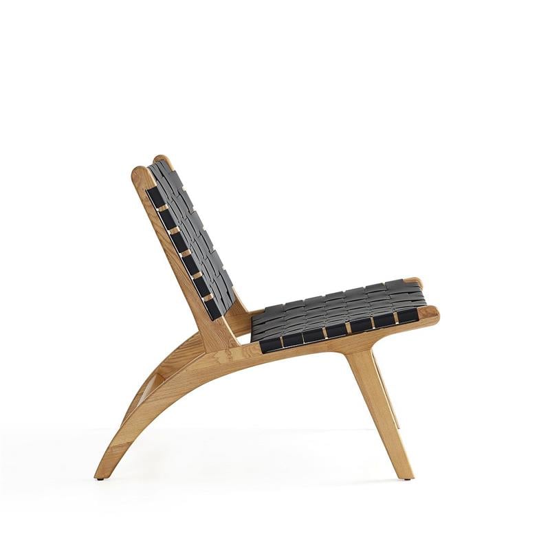 Manhattan Comfort Maintenon Wood Leatherette Accent Chair in Natural & Black