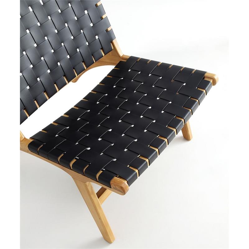 Manhattan Comfort Maintenon Wood Leatherette Accent Chair in Natural & Black