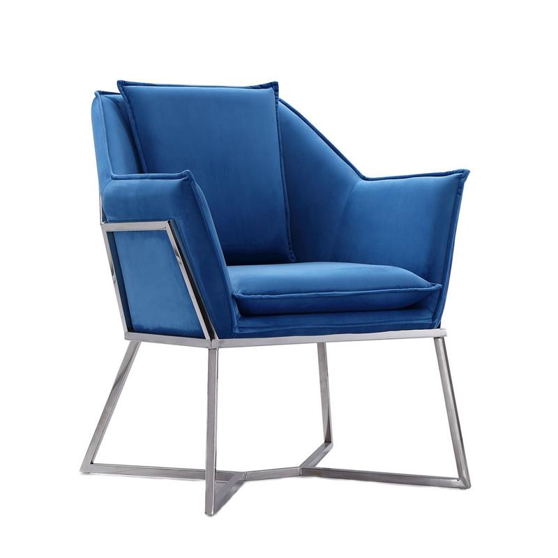 Origami Modern Geometric Blue Velvet Upholstered Stainless Steel Accent Chair